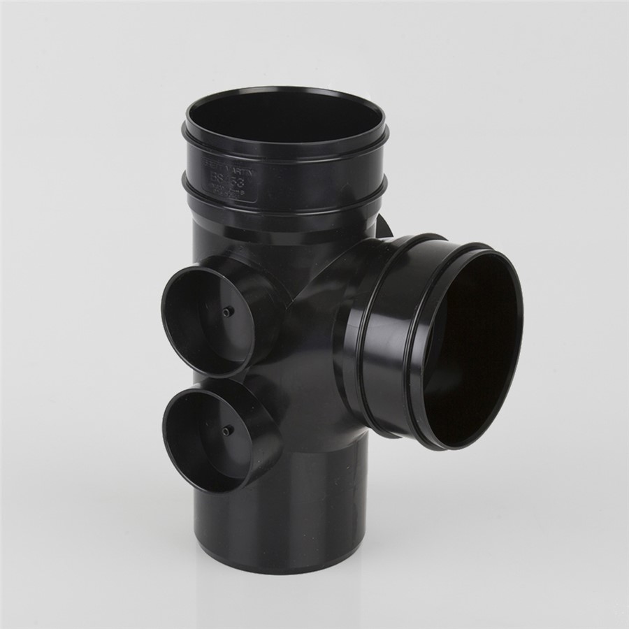 110MM SOLVENT WELD DOUBLE SOCKET 92.5 DEGREE BRANCH 4 BOSS, BLACK