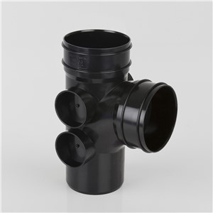 110MM SOLVENT WELD DOUBLE SOCKET 92.5 DEGREE BRANCH 4 BOSS, BLACK