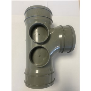 110MM SOLVENT WELD TRIPLE SOCKET 92.5 DEGREE BRANCH 4 BOSS, GREY OLIVE