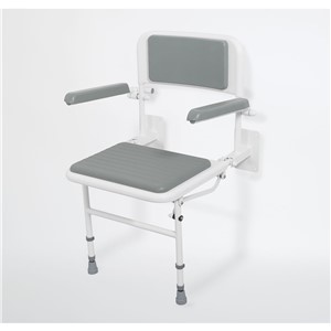 COMFORT FOLDING PADDED SHOWER SEAT WITH BACKREST, ARMS AND LEGS, GREY
