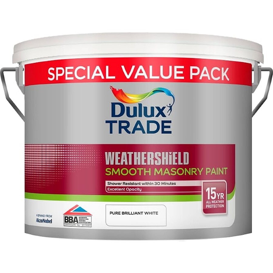 DULUX TRADE WEATHERSHIELD SMOOTH MASONRY PBW BRILLIANT WHITE 7.5LT