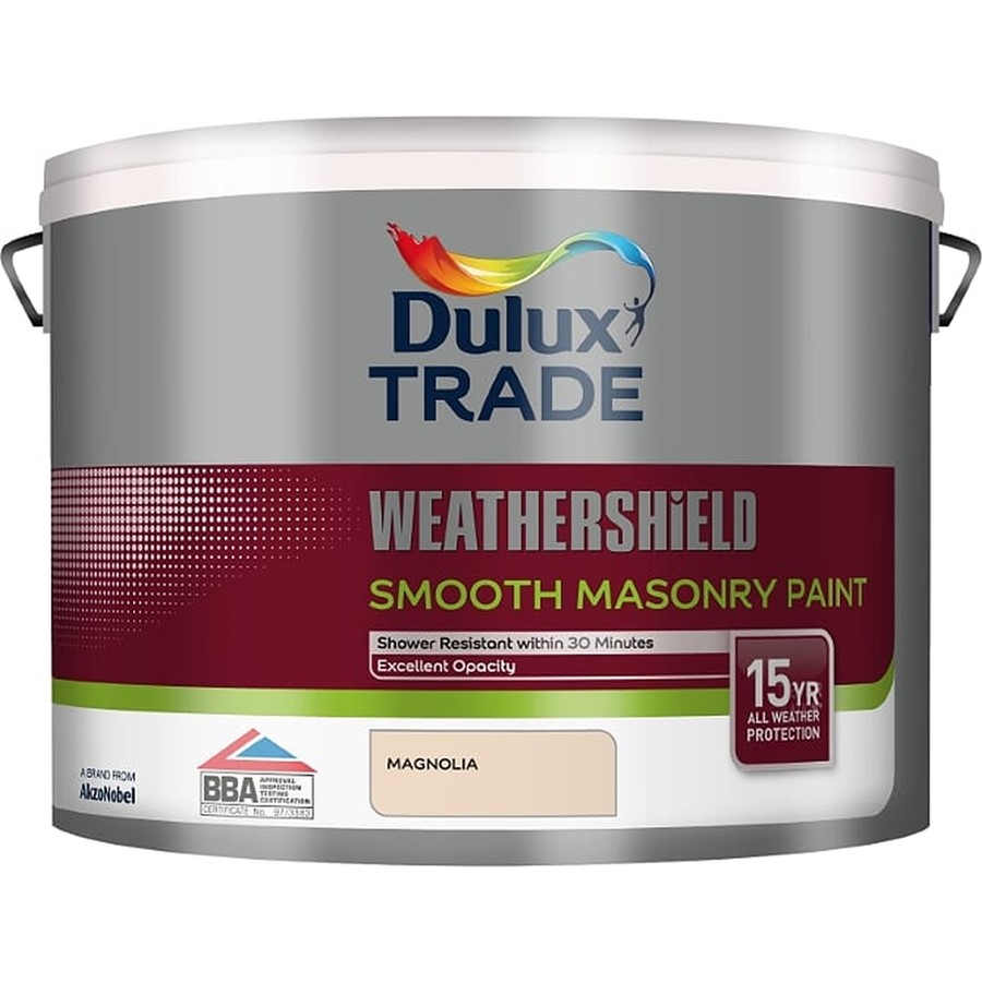 DULUX TRADE WEATHERSHIELD SMOOTH MASONARY MAGNOLIA 10LT