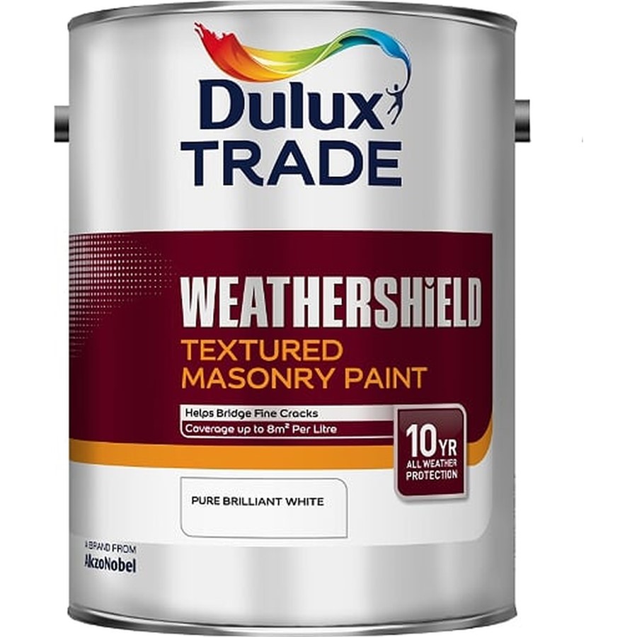 DULUX TRADE WEATHERSHIELD TEXTURED MASONRY PBW BRILLIANT WHITE 5LT