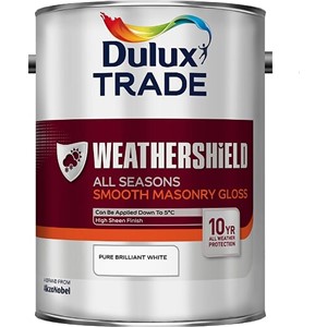 DULUX TRADE WEATHERSHIELD ALL SEASONS SMOOTH MASONRY GLOSS PBW 5LT