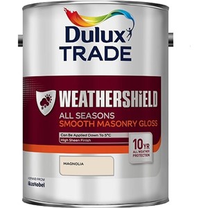 DULUX TRADE WEATHERSHIELD ALL SEASONS SMOOTH MASONRY MAGNOLIA GLOSS 5L