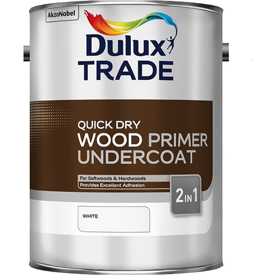 DULUX TRADE QUICK DRY WOOD PRIMER UNDERCOAT WHITE 5LT