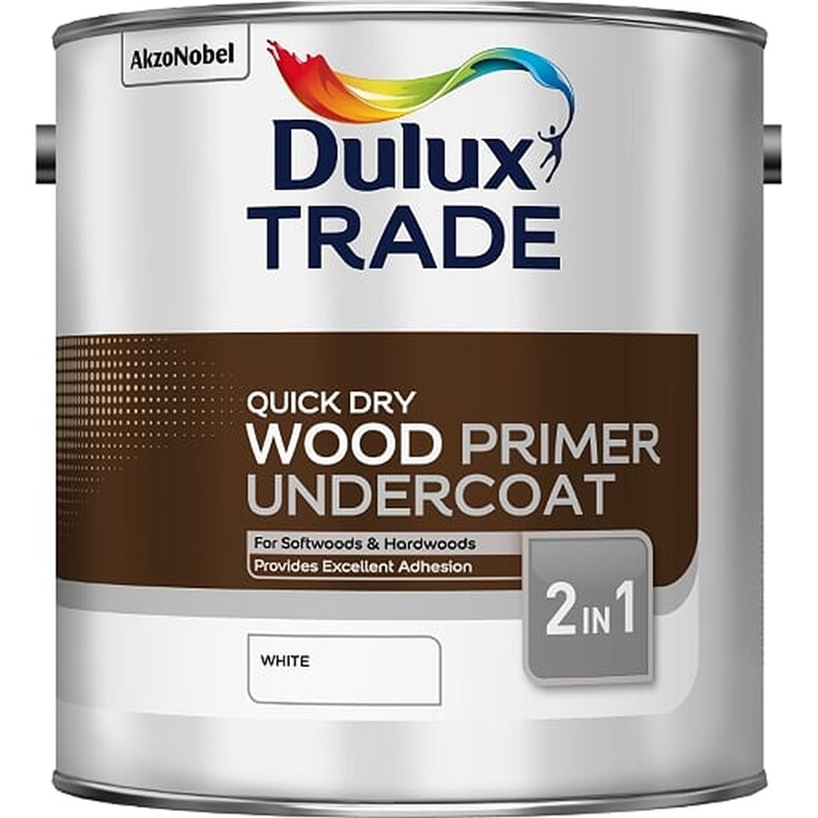 DULUX TRADE QUICK DRY WOOD PRIMER UNDERCOAT WHITE 2.5LT