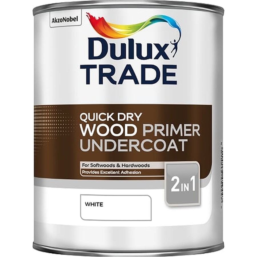 DULUX TRADE QUICK DRY WOOD PRIMER UNDERCOAT WHITE 1LT