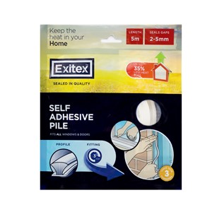 SELF ADHESIVE POLYPROPLENE PILE 5 X 7MM 5 METRE - WHITE