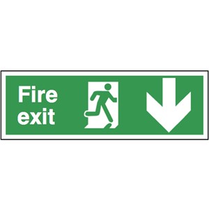 FIRE EXIT SIGN 400X150MM RP RUNNING MAN ARROW DOWN  12097