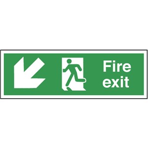 FIRE EXIT SIGN 600X200MM RP RUNNING MAN ARROW DOWN LT 12111