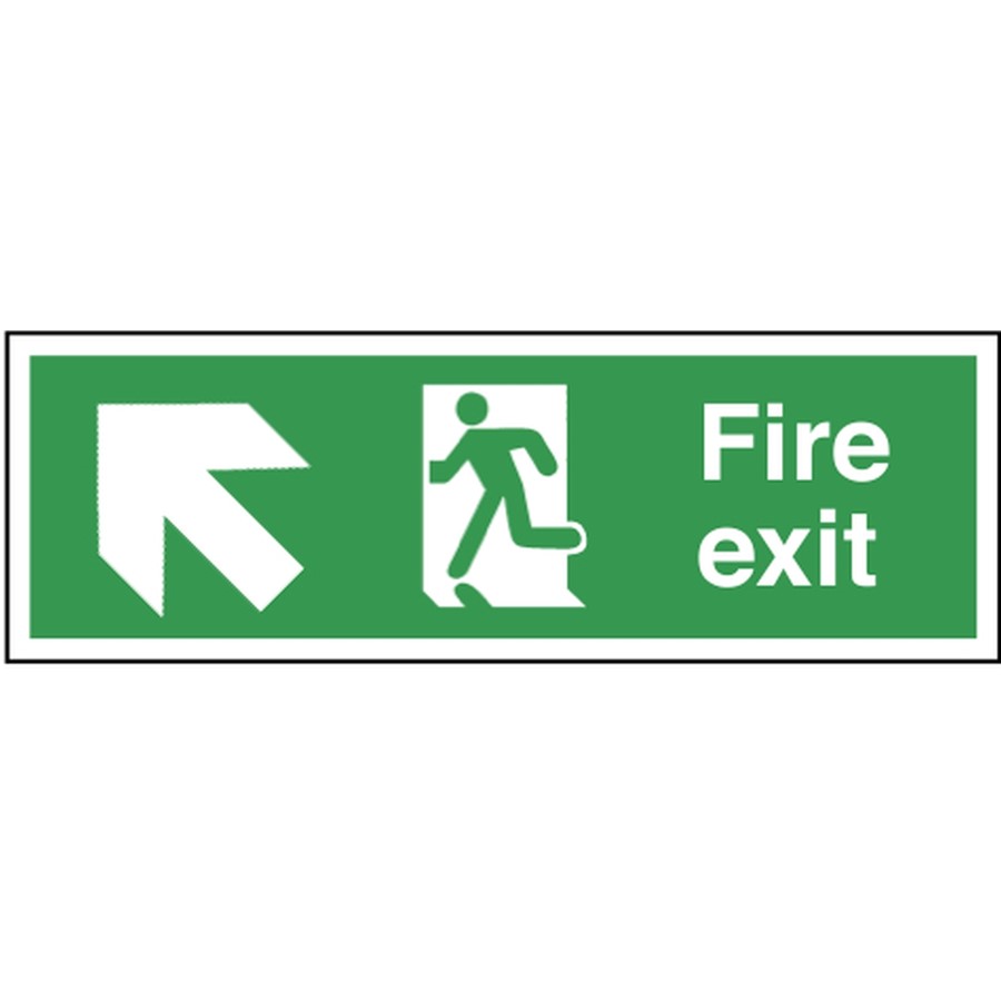 FIRE EXIT SIGN 600X200MM RP RUNNING MAN ARROW UP LEFT