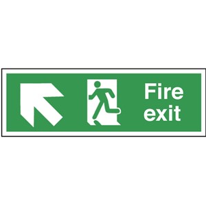 FIRE EXIT SIGN 600X200MM RP RUNNING MAN ARROW UP LEFT