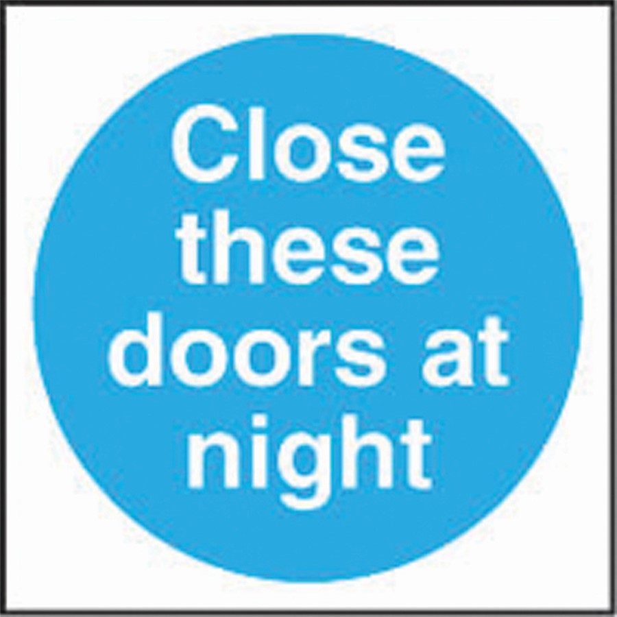 CLOSE THESE DOORS AT NIGHT 150 X 150MM SELF ADHESIVE VINYL