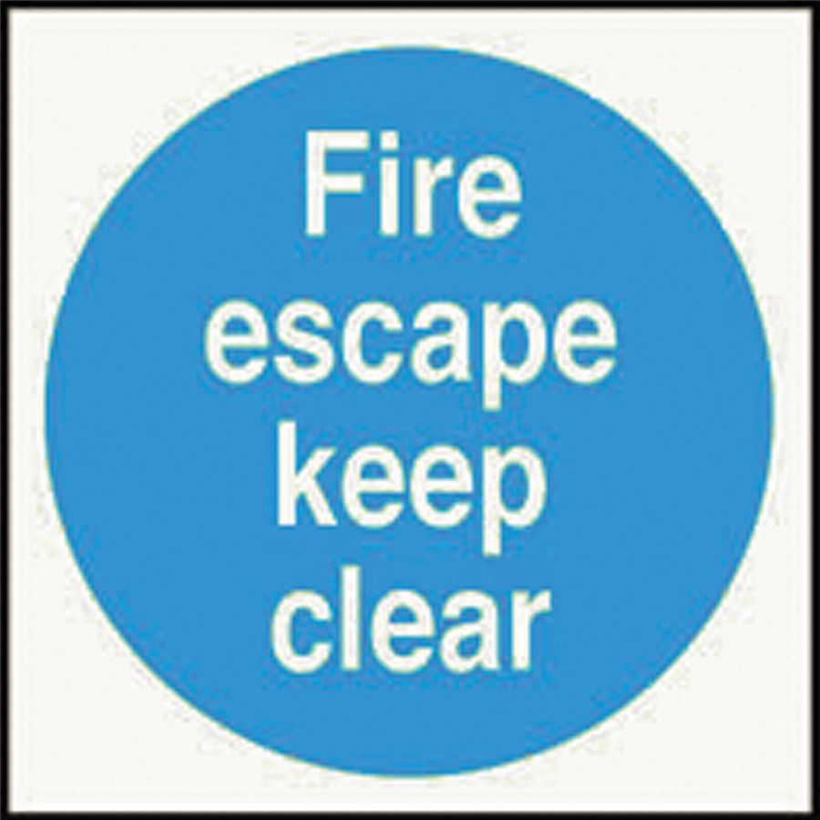 FIRE ESCAPE KEEP CLEAR 100 X 100MM SELF ADHESIVE VINYL