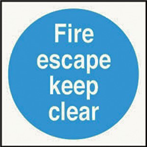 FIRE ESCAPE KEEP CLEAR 100 X 100MM SELF ADHESIVE VINYL