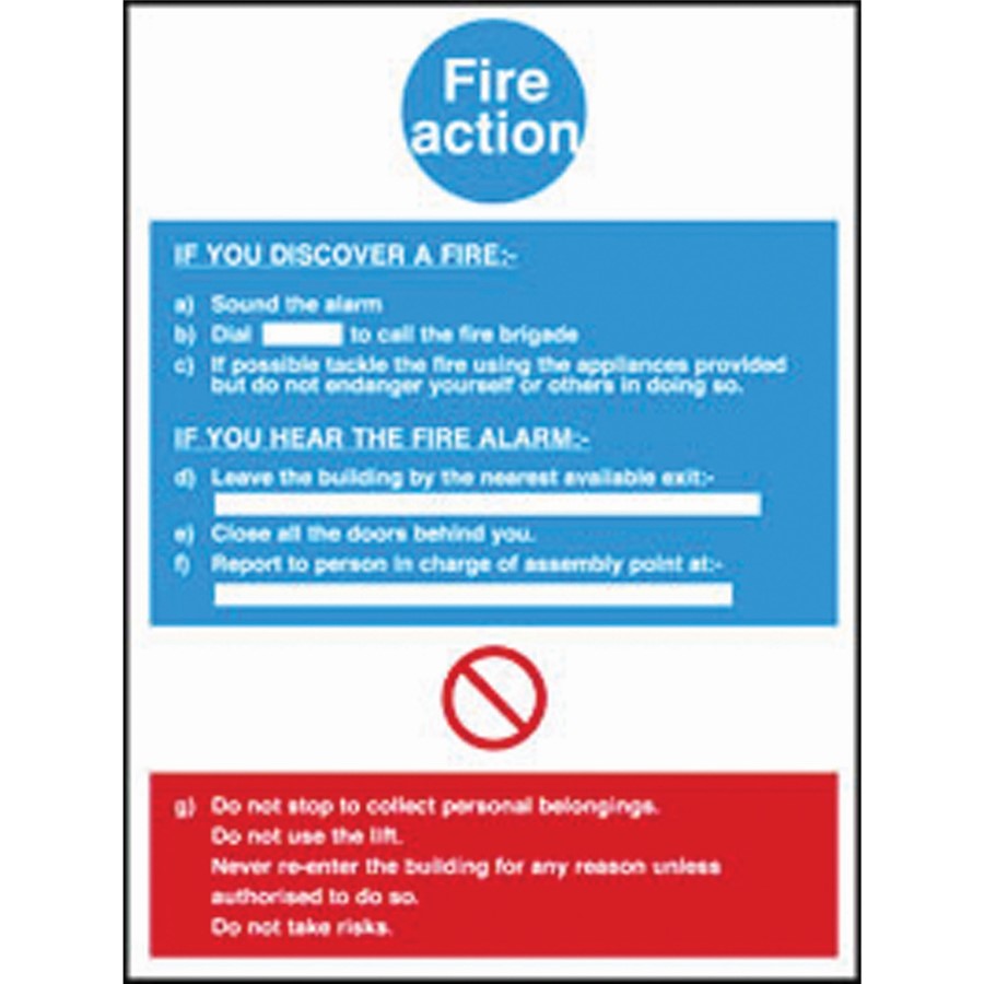 FIRE ACTION SIGN 11463 200X300MM  RIGID PLASTIC  AP6N