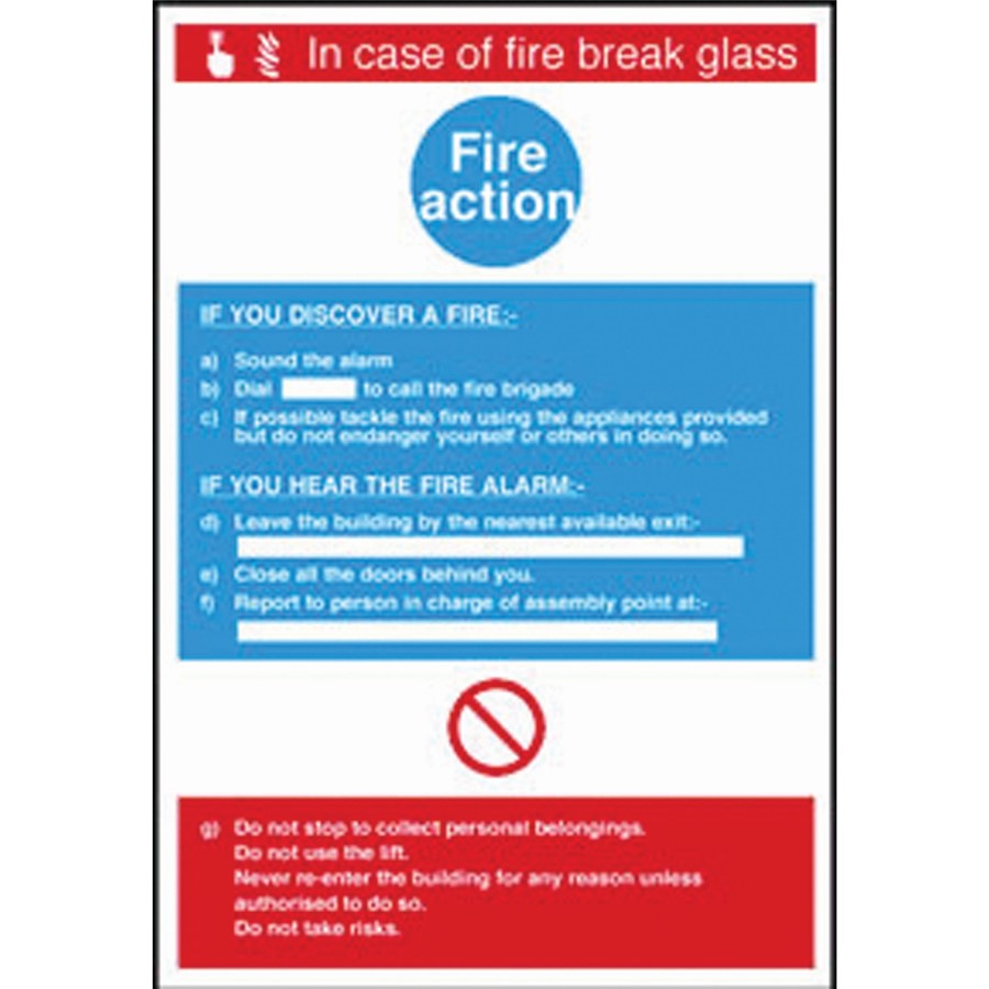 FIRE ACTION SIGN FI66R 200X300MM  RIGID PLASTIC  AP6M