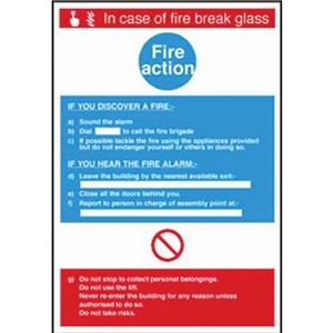 FIRE ACTION SIGN F167R 400X600MM  RIGID PLASTIC  AP6M