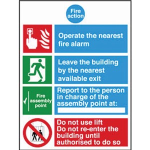 FIRE ACTION SIGN 11509 200X300MM  RIGID PLASTIC  AP6M