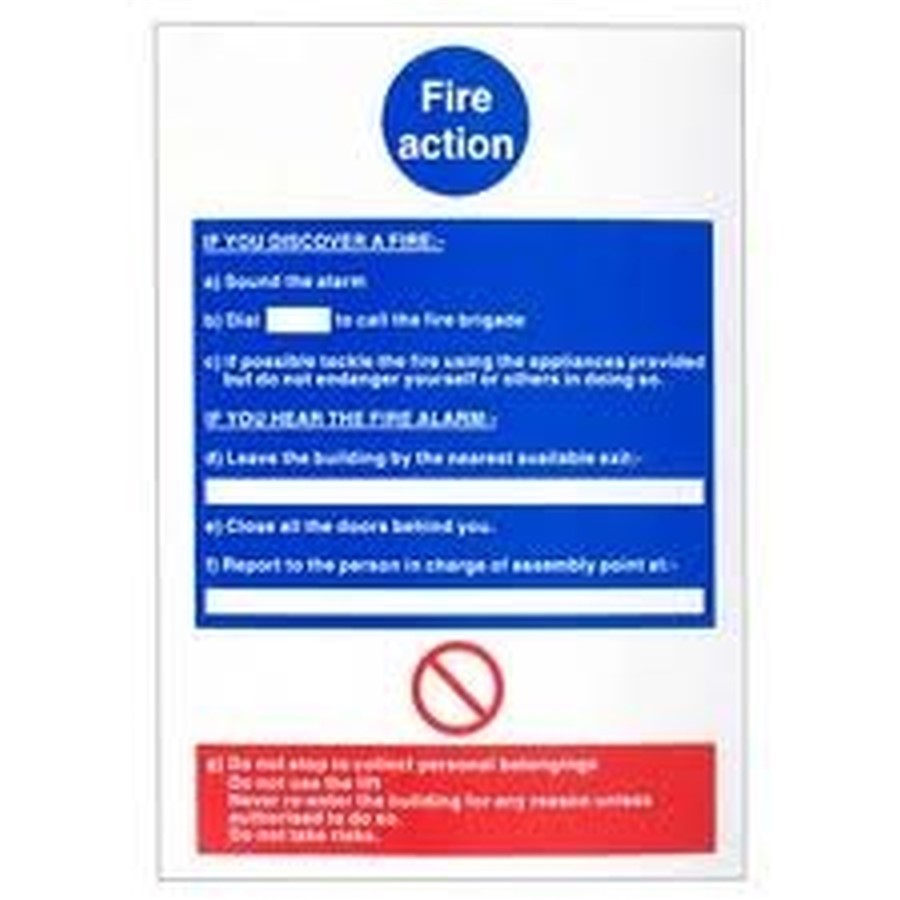FIRE ACTION SIGN SATIN 200X300 MM  RIGID S/A AP8E SAT9RS