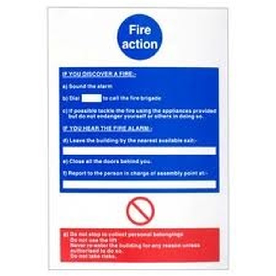 FIRE ACTION SIGN SATIN 200X300 MM  RIGID S/A SAT9RS