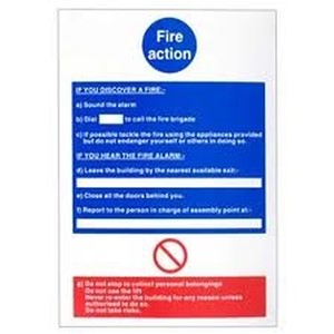 FIRE ACTION SIGN SATIN 200X300 MM  RIGID S/A AP8E SAT9RS