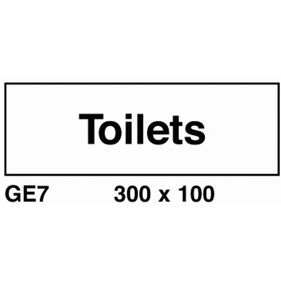 TOILETS SIGN 300X100MM RIGID PLASTIC              GE7R AP8H