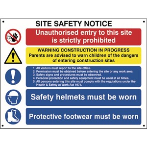 SITE SAFETY NOTICE 800 X 600 FOAMEX, VISITOR, HELMETS, BOOTS