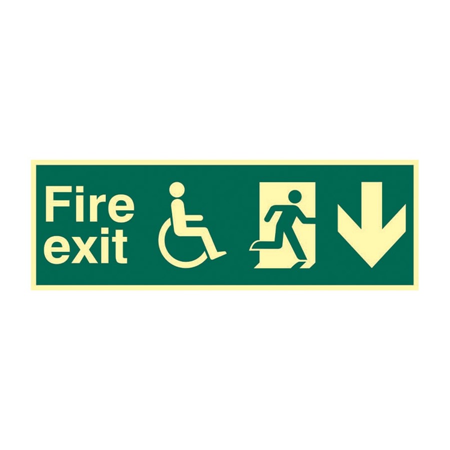 DISABLED FIRE EXIT (MAN ARROW DOWN) PHOTO-LUM RIGID 450 X 150 MM