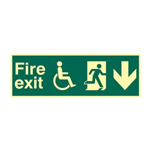 DISABLED FIRE EXIT (MAN ARROW DOWN) PHOTO-LUM RIGID 450 X 150 MM