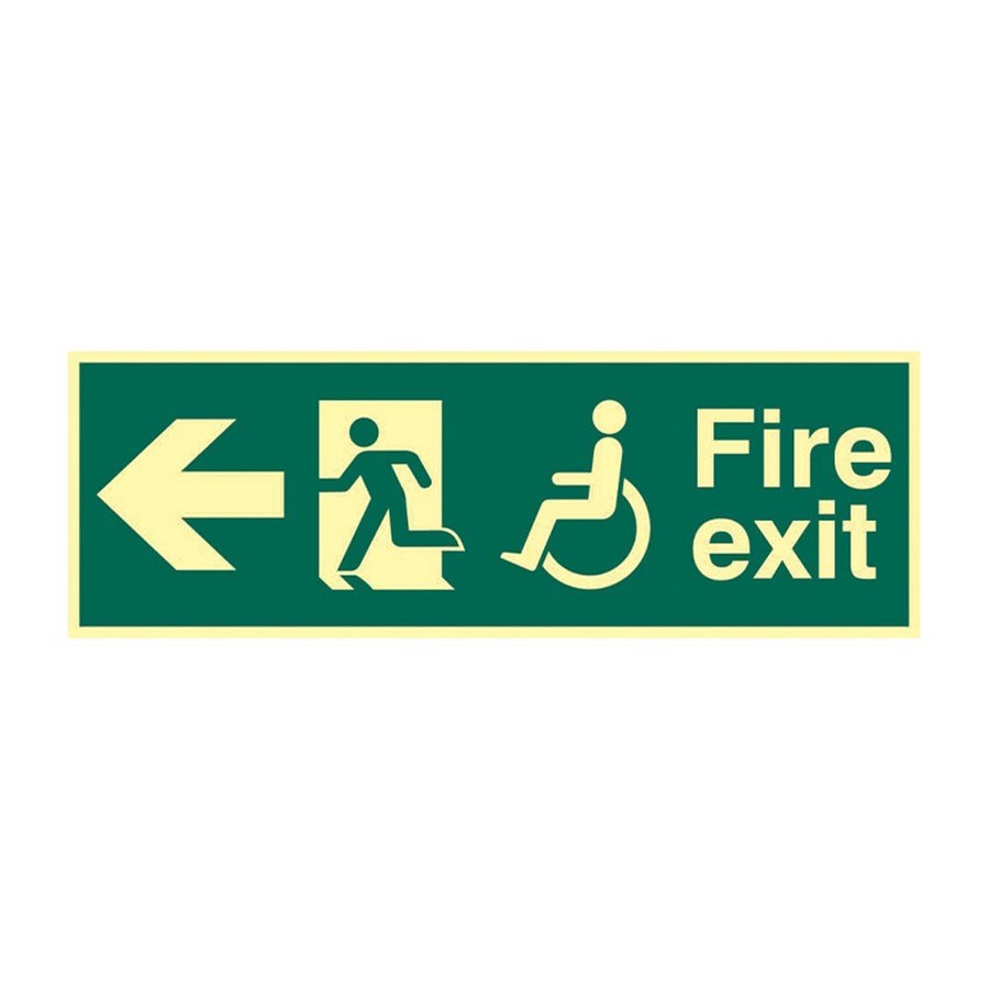 DISABLED FIRE EXIT (MAN ARROW LEFT) PHOTO-LUM RIGID 450 X 150 MM