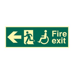 DISABLED FIRE EXIT (MAN ARROW LEFT) PHOTO-LUM RIGID 450 X 150 MM