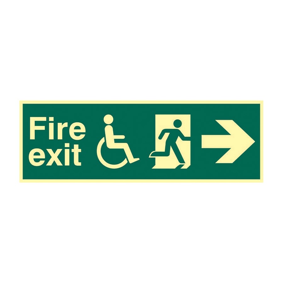 DISABLED FIRE EXIT (MAN ARROW RIGHT) PHOTO-LUM RIGID 450 X 150 MM