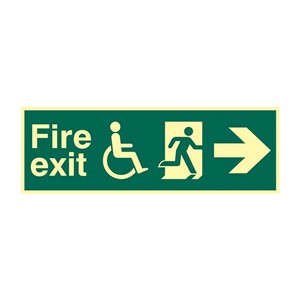 DISABLED FIRE EXIT (MAN ARROW RIGHT) PHOTO-LUM RIGID 450 X 150 MM