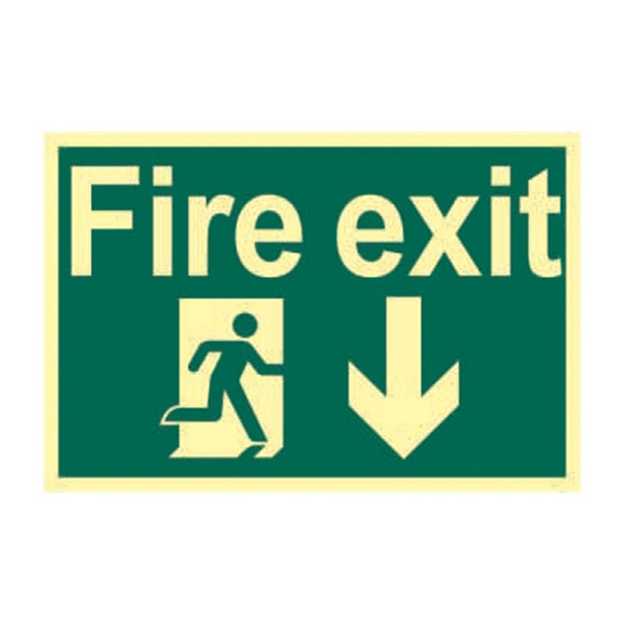 FIRE EXIT (MAN ARROW DOWN) PHOTO-LUM RIGID 300 X 200 MM