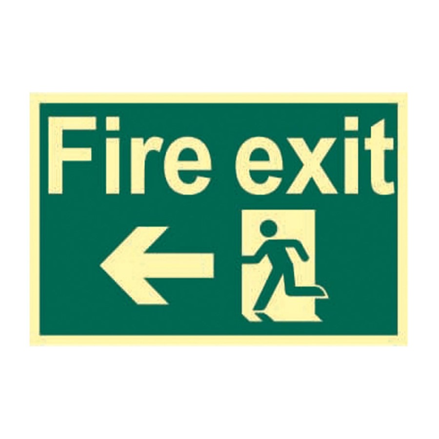 FIRE EXIT (MAN ARROW LEFT) PHOTO-LUM RIGID 300 X 200 MM