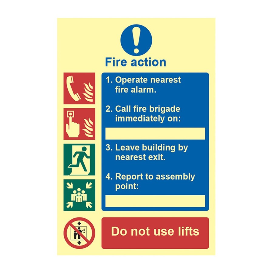 FIRE ACTION SIGN  PHOTO-LUM RIGID 200X300MM