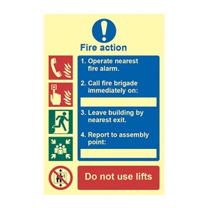 FIRE ACTION SIGN  PHOTO-LUM RIGID 200X300MM