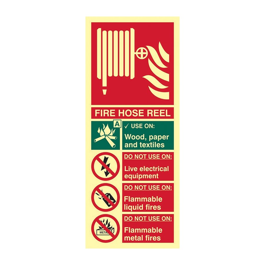 FIRE HOSE REEL INSTRUCTION SIGN PHOTO-LUM RIGID 202X82MM