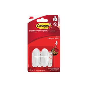 3M COMMAND STRIP DESIGNER HOOKS - SMALL - 2 PCE WHITE