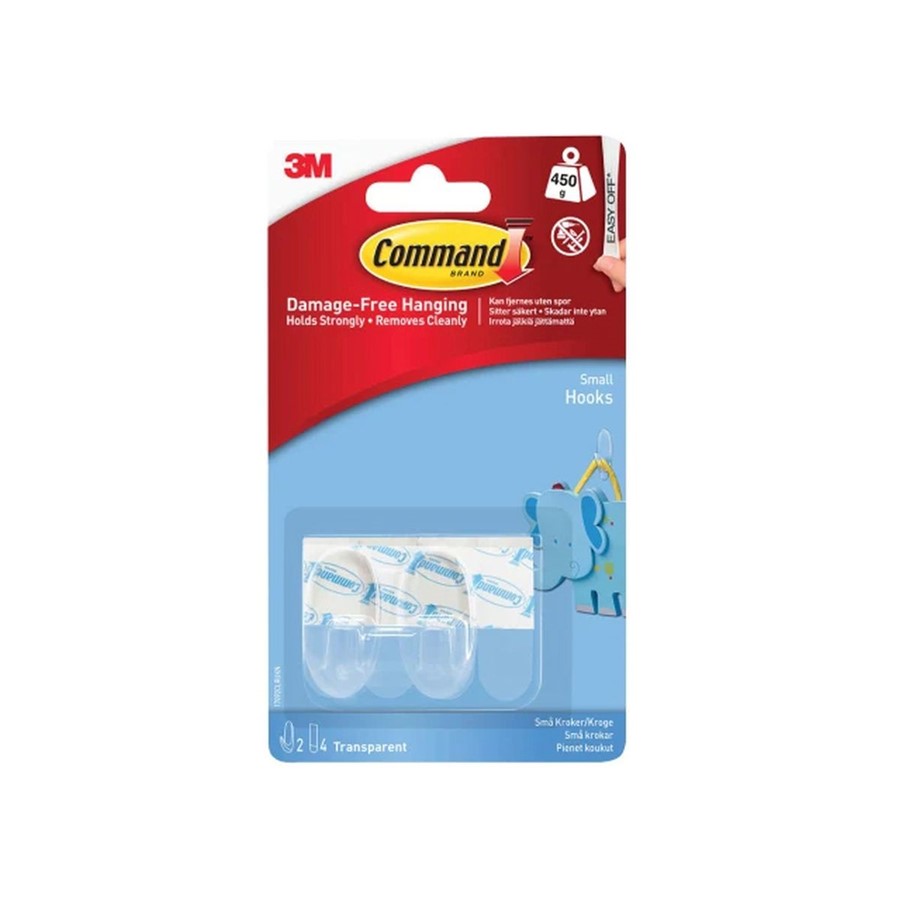 3M COMMAND CLEAR HOOKS AND CLEAR STRIPS - SMALL 2 PCE