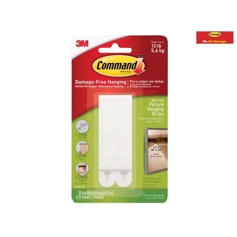 3M COMMAND NARROW HANGING STRIPS - LARGE - 4 PCE