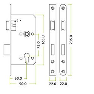 N&C SPECIFIER DIN ESCAPE SASHLOCK 72MM CENTRE, 60MM BACKSET SSS