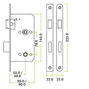 N&C SPECIFIER DIN EURO DEADLOCK 72MM CENTRE, 60MM BACKSET SSS