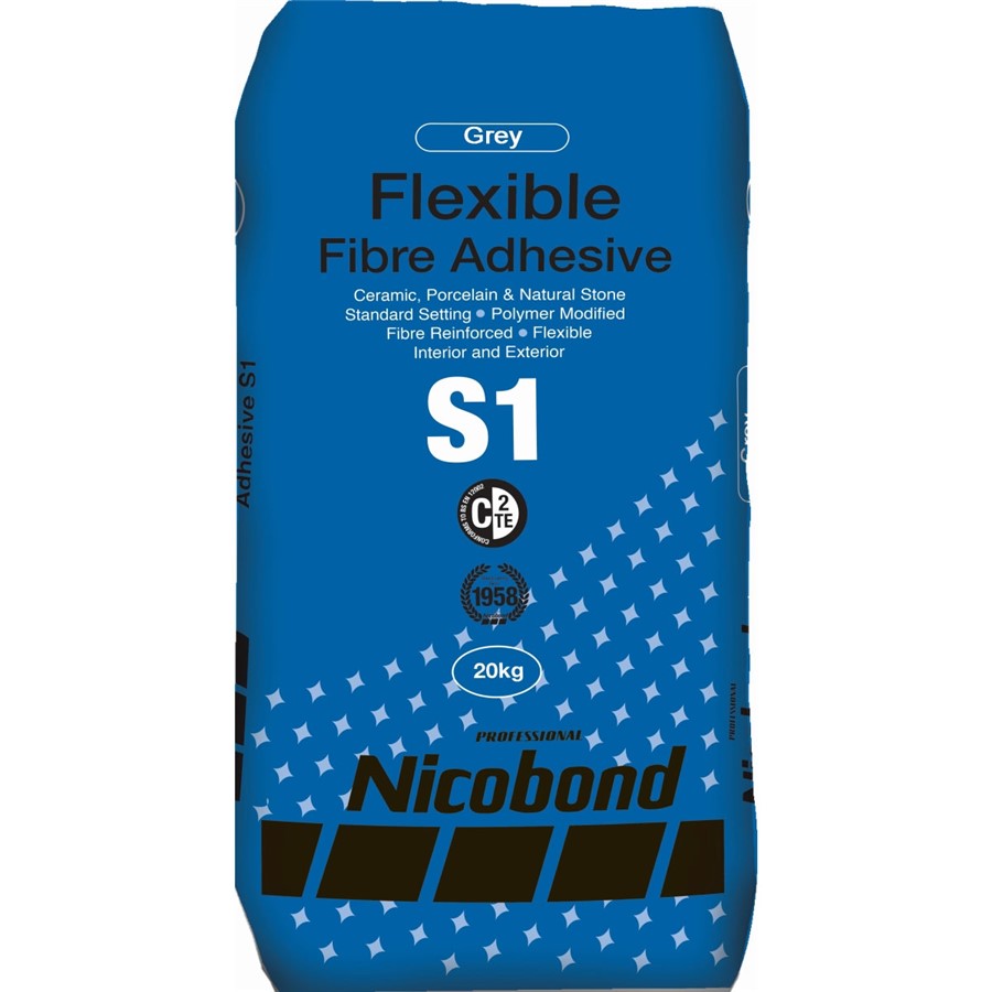 NICOBOND FLEXIBLE FIBRE S1 ADHESIVE/SINGLE PART FLEXIBLE GREY 20KG