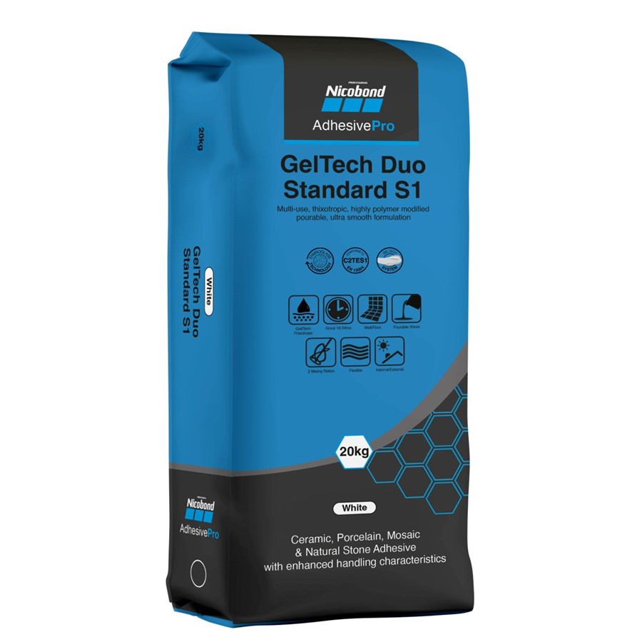 NICOBOND GELTECH DUO STANDARD S1 TILE ADHESIVE WHITE 20KG