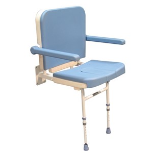 DUAL FOLDING PADDED SHOWER SEAT WITH BACKREST, ARMS AND LEGS, BLUE
