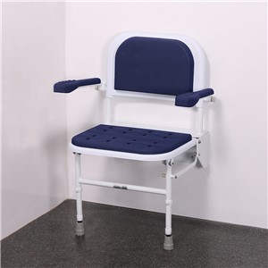 EVOLVE FOLDING PADDED SHOWER SEAT WITH BACKREST, ARMS AND LEGS, BLUE