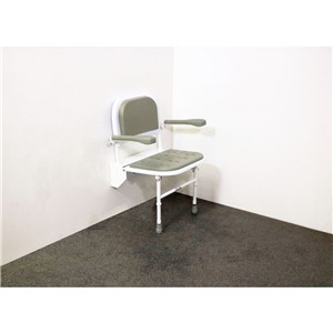 EVOLVE FOLDING PADDED SHOWER SEAT WITH BACKREST, ARMS AND LEGS, GREY